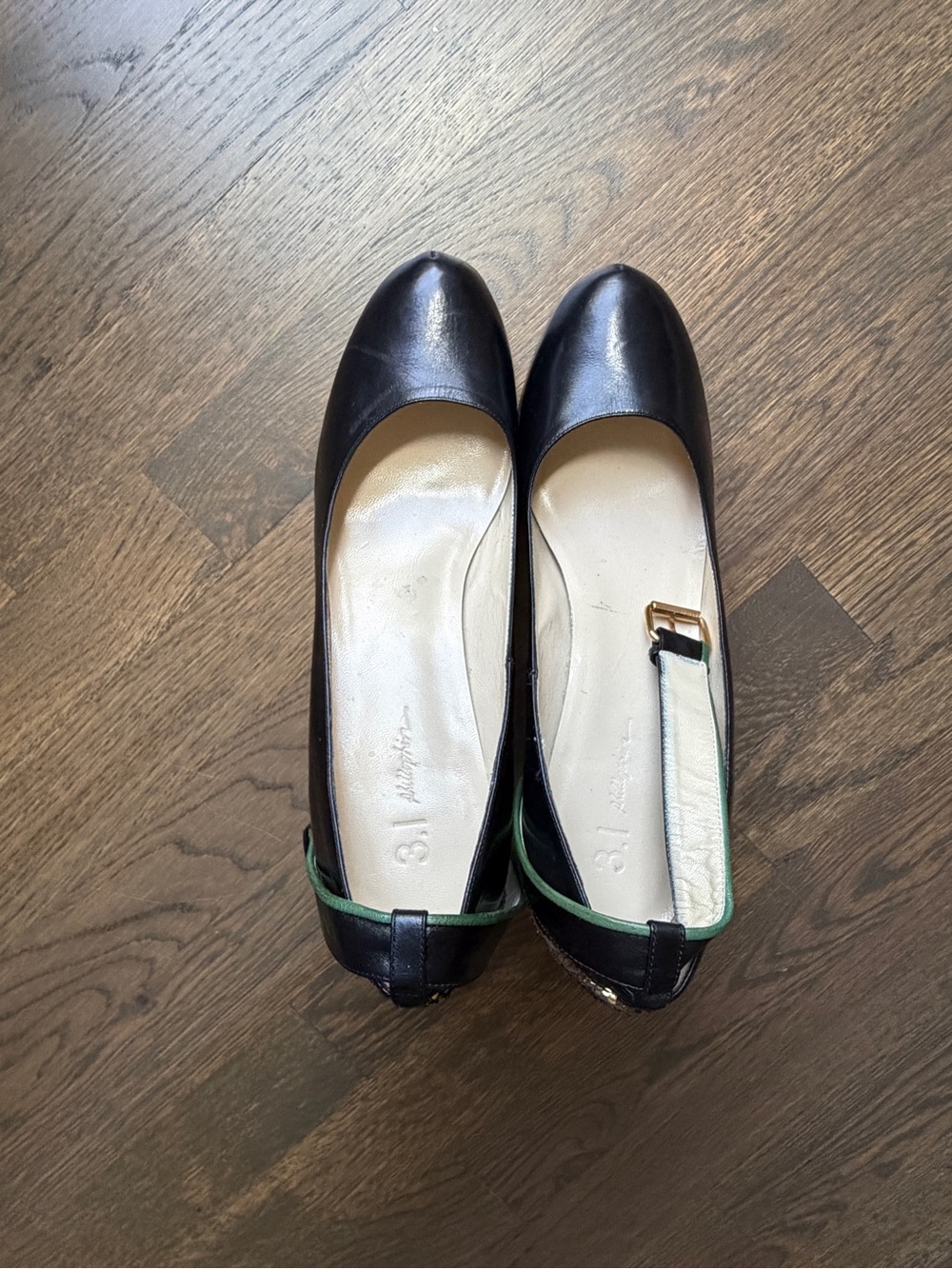 3.1 Phillip Lim Women's Black Leather Pumps with Gold Accent Heel